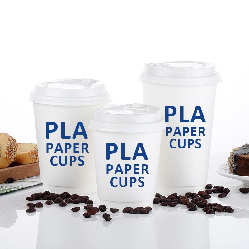 Custom Logo Disposable Double Wall Coffee PLA Paper Cup Waterproof Hot Drink Take Away Cups