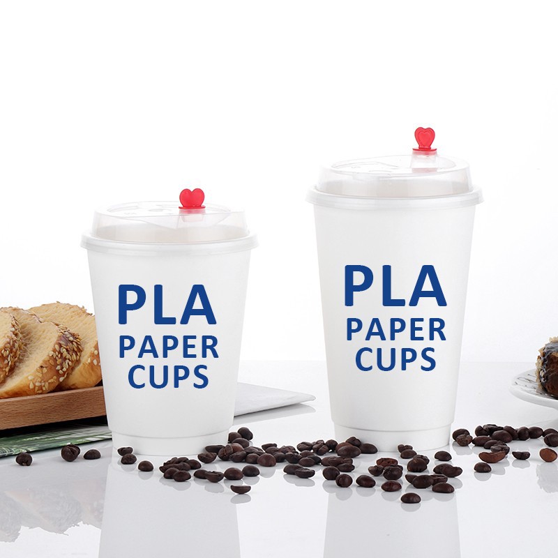 Custom Logo Disposable Double Wall Coffee PLA Paper Cup Waterproof Hot Drink Take Away Cups