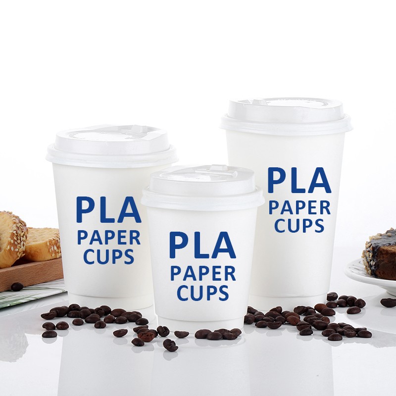 Custom Logo Disposable Double Wall Coffee PLA Paper Cup Waterproof Hot Drink Take Away Cups