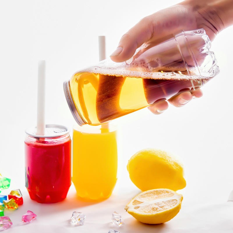 High Quality Disposable Clear PET Can Custom Logo Clod Drink Cup Cake Bottle Pop Can With Easy Open Lid for Beverage Shop