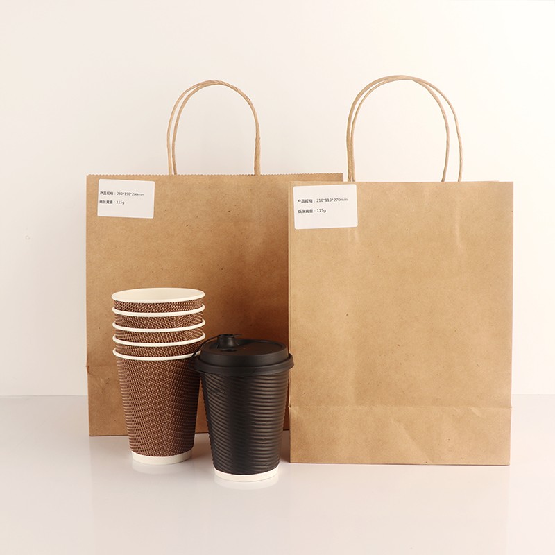 Take Out Coffee to Go Restaurant Carry Bags Disposable Eco-friendly Kraft Grocery Shopping Packaging