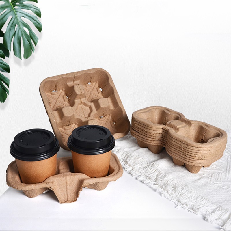 Coffee Shop Supplies Custom Cardboard Beverage Holder Brown Takeaway Paper Carrier Tray Disposable Kraft Paper Cup Holder