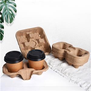 Coffee Shop Supplies Custom Cardboard Beverage Holder Brown Takeaway Paper Carrier Tray Disposable Kraft Paper Cup Holder