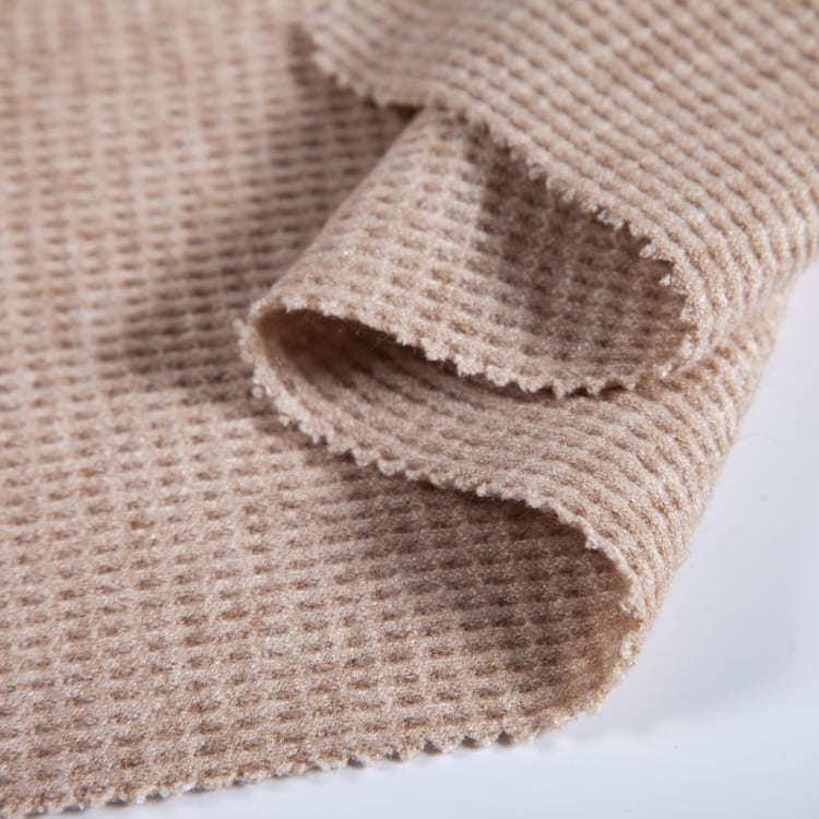 FH1006 Fake Cashmere Silver Yarn Waffle Fabric – Soft Textured Fabric for Sweaters, Cardigans, and Luxury Knitted Apparel