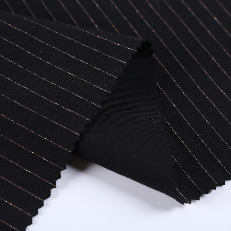 FH16075 high quality Nylon viscose spandex siro tex yarn dye gold yarn shiny stripes ponte roma for trousers