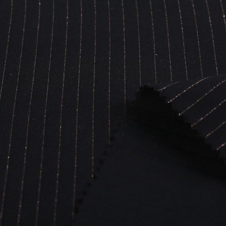 FH16075 high quality Nylon viscose spandex siro tex yarn dye gold yarn shiny stripes ponte roma for trousers