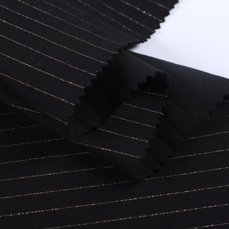FH16075 high quality Nylon viscose spandex siro tex yarn dye gold yarn shiny stripes ponte roma for trousers