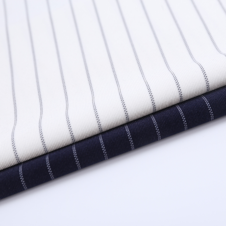 FH16016White Stripe Yarn Dye Ponte Roma Fabric – Colorful Knitted Fabric for Fashion Garments, Blouses, Dresses, and Skirts