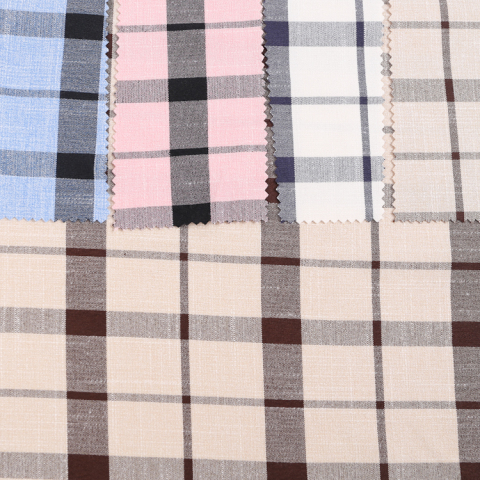 HB18-25 Fake Linen Check weave Fabric – Textured Blended Fabric for Summer Shirts, Dresses, and Vintage-Style Apparel