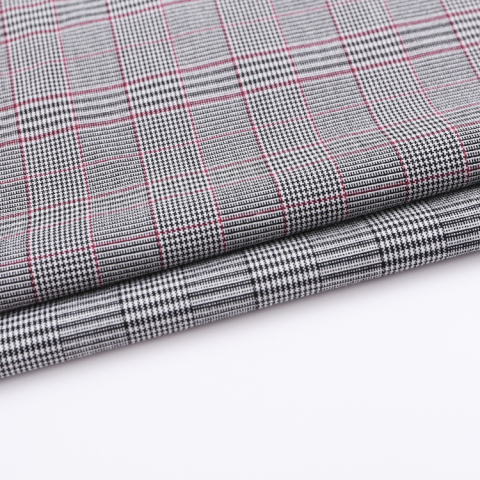 HB18-35 high quality houndstooth yarn dyed red yarn TR spandex fabric for trousers women's suiting garment