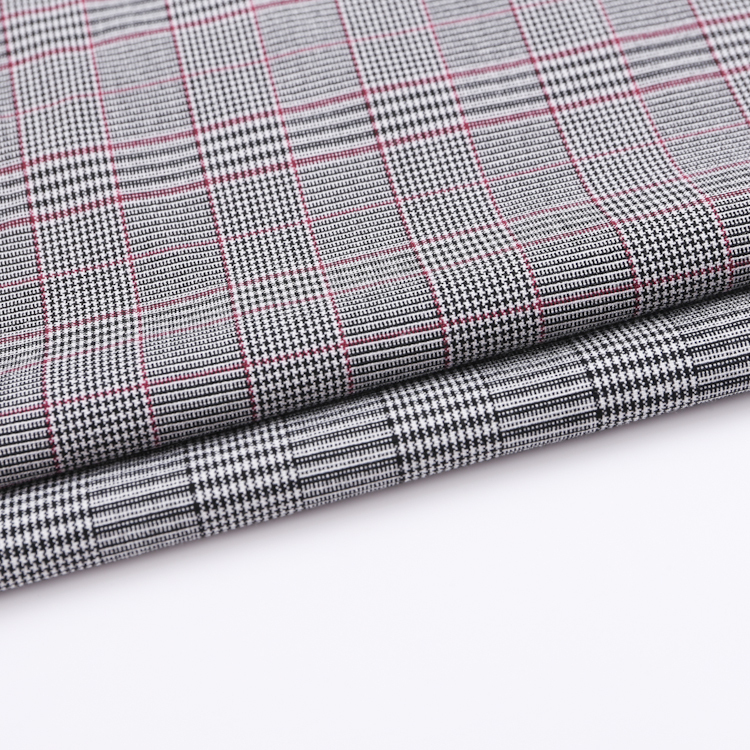 HB18-35 high quality houndstooth yarn dyed red yarn TR spandex fabric for trousers women's suiting garment