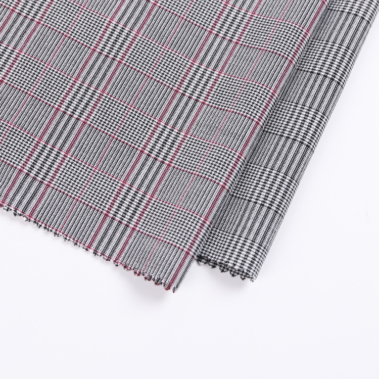 HB18-35 high quality houndstooth yarn dyed red yarn TR spandex fabric for trousers women's suiting garment