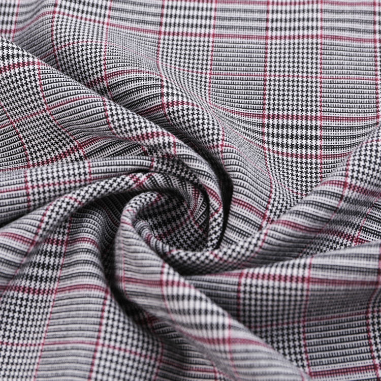 HB18-35 high quality houndstooth yarn dyed red yarn TR spandex fabric for trousers women's suiting garment