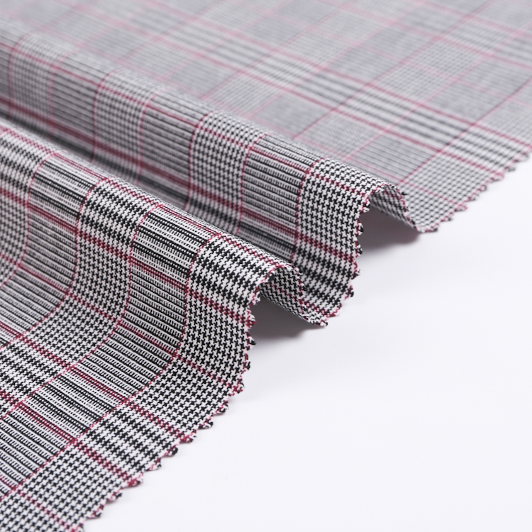 HB18-35 high quality houndstooth yarn dyed red yarn TR spandex fabric for trousers women's suiting garment