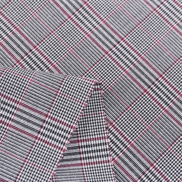 HB18-35 high quality houndstooth yarn dyed red yarn TR spandex fabric for trousers women's suiting garment