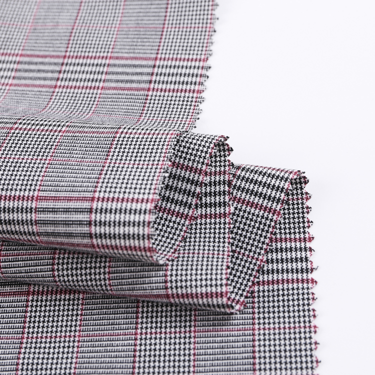 HB18-35 high quality houndstooth yarn dyed red yarn TR spandex fabric for trousers women's suiting garment