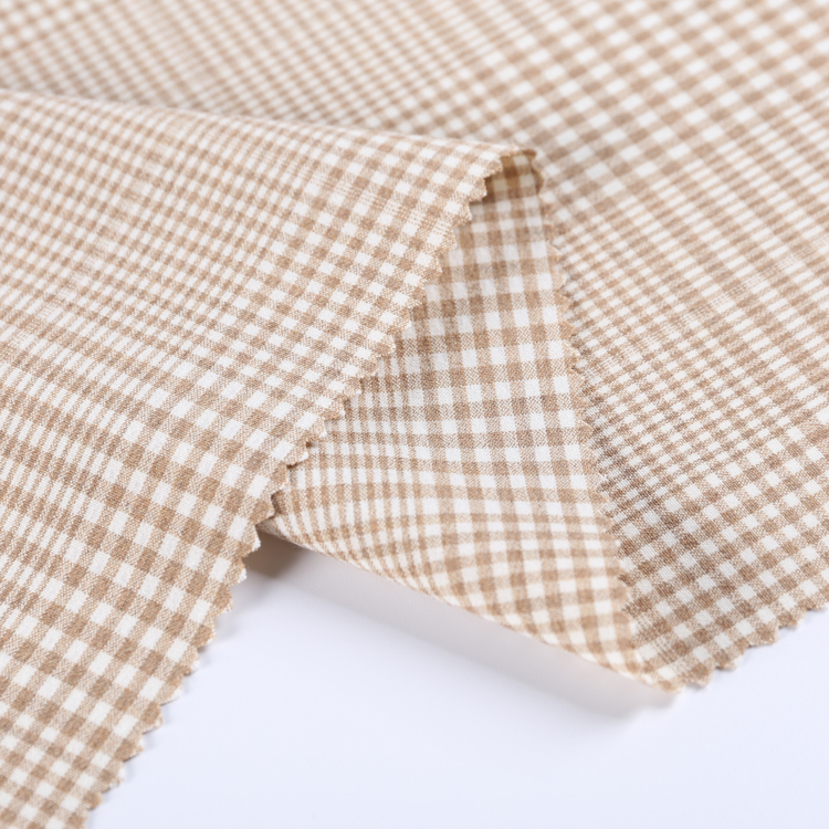 HB21-27 Yarn Dyed Beige Check Fabric – Light-Colored Plaid Fabric for Office Blouses, Skirts, and Women’s Suits