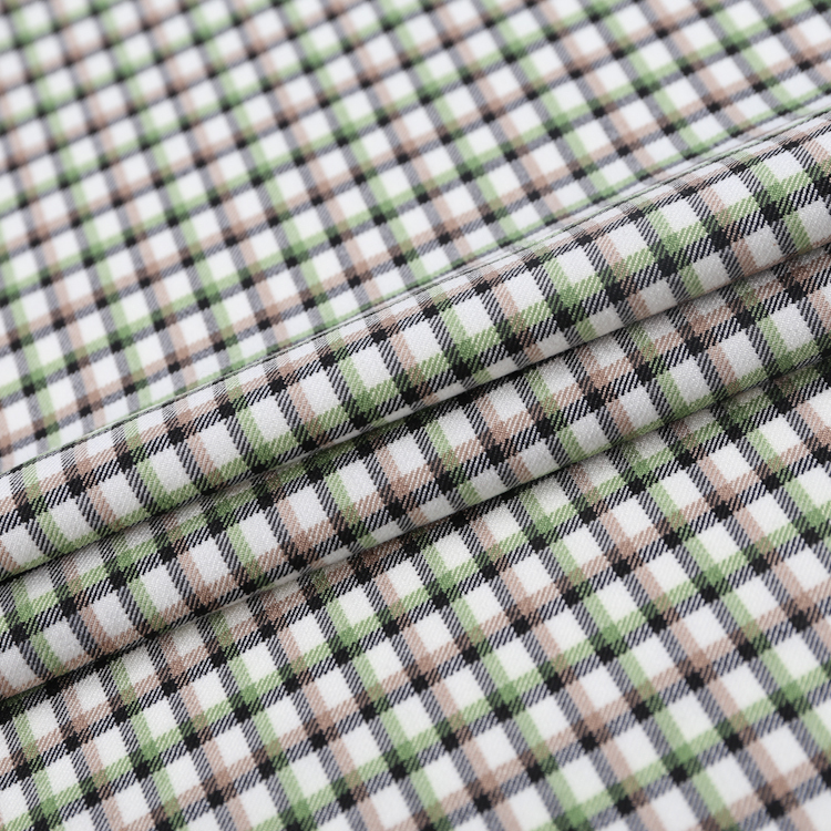 HB21-57 green yarn dyed check fabric polyester viscose elastic high quality weave factory for shirt suiting garment