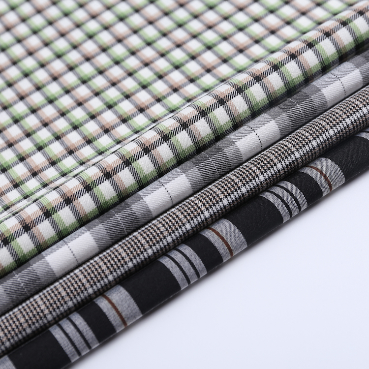 HB21-57 green yarn dyed check fabric polyester viscose elastic high quality weave factory for shirt suiting garment
