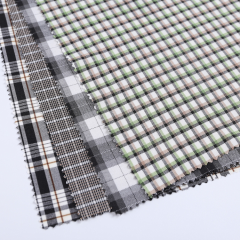 HB21-57 green yarn dyed check fabric polyester viscose elastic high quality weave factory for shirt suiting garment