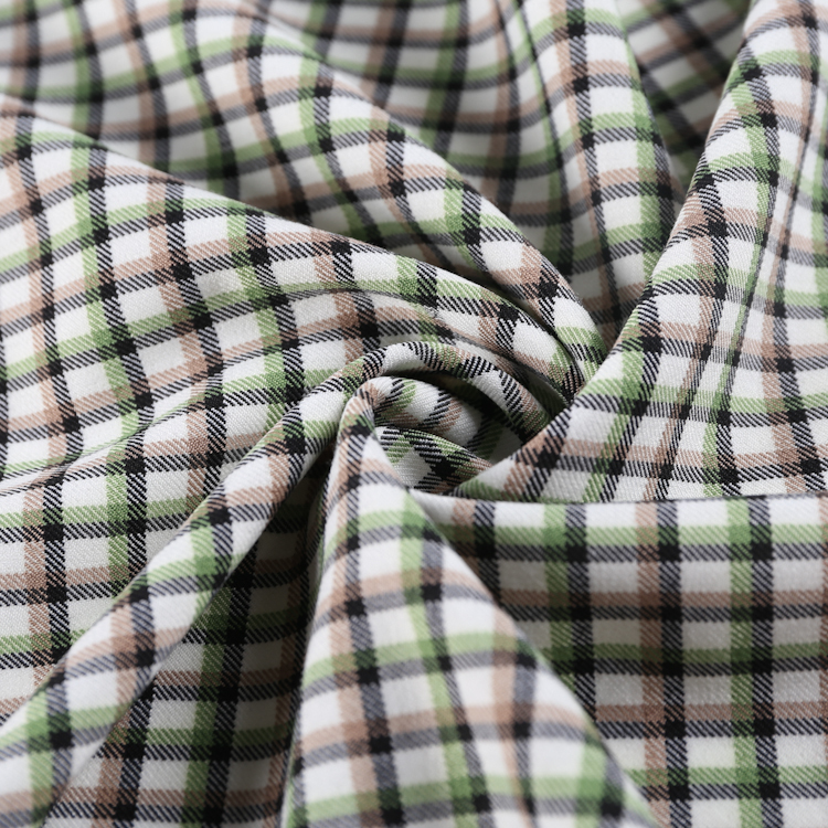 HB21-57 green yarn dyed check fabric polyester viscose elastic high quality weave factory for shirt suiting garment