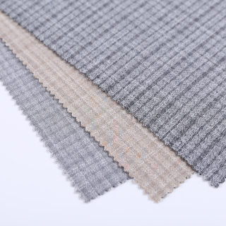 HB21-58-B Yarn Dyed Slubbed Jacquard Check Fabric – Textured Stretch Plaid for Boutique Dresses, Coats, and suiting garment