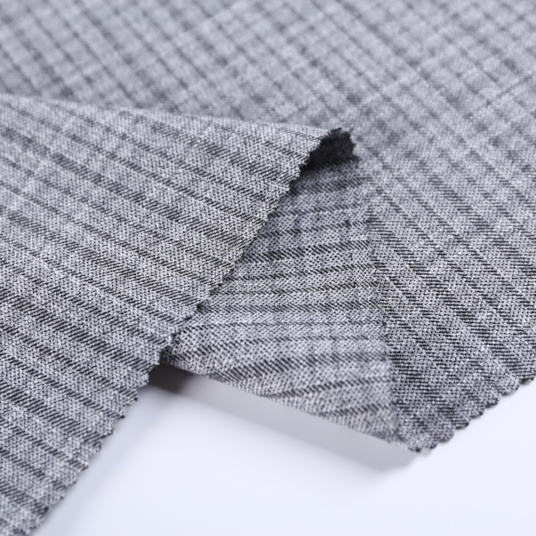 HB21-58-B Yarn Dyed Slubbed Jacquard Check Fabric – Textured Stretch Plaid for Boutique Dresses, Coats, and suiting garment