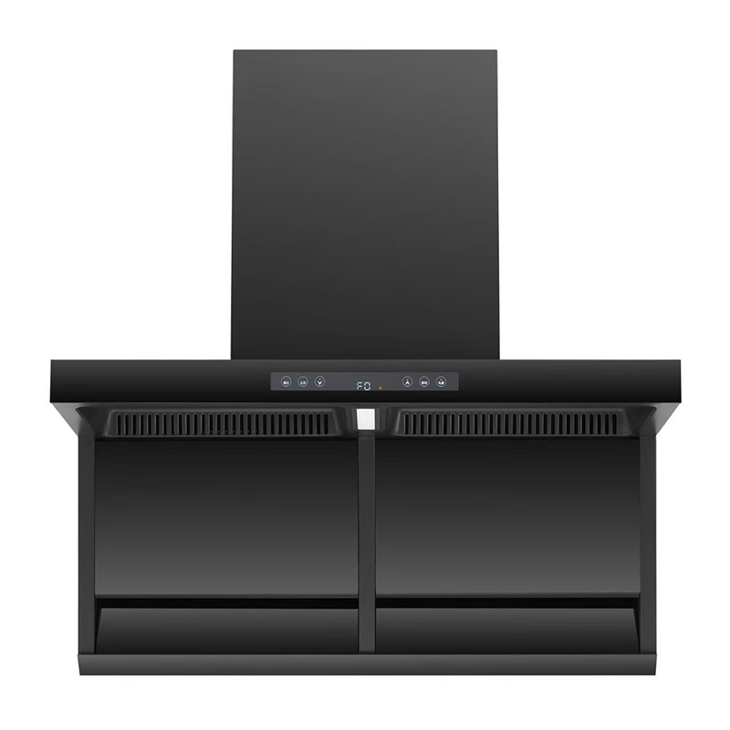 Black Tempered Glass Panel Range Hood With Led Light For Kitchen