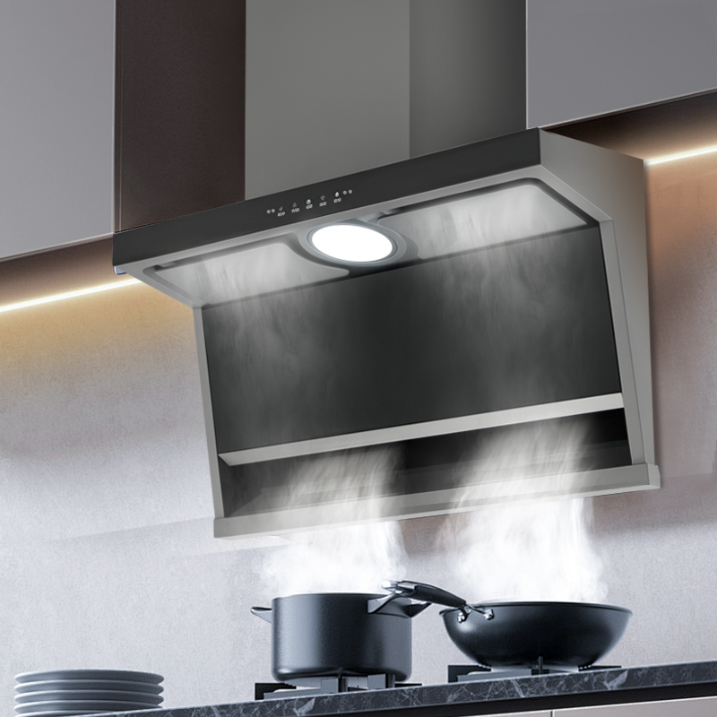 Wall Mounted Downdraft Range Hood With Glass Exhaust Chimney