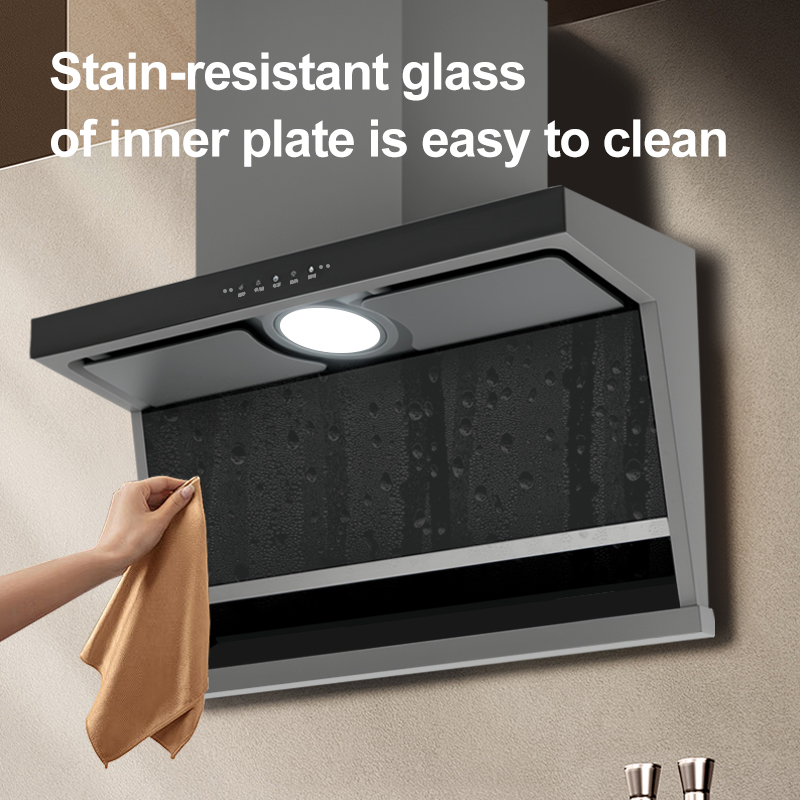 Wall Mounted Downdraft Range Hood With Glass Exhaust Chimney