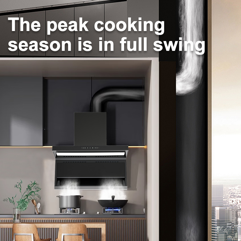 Smart Wall Mounted Kitchen Range Hood With Black Tempered Glass