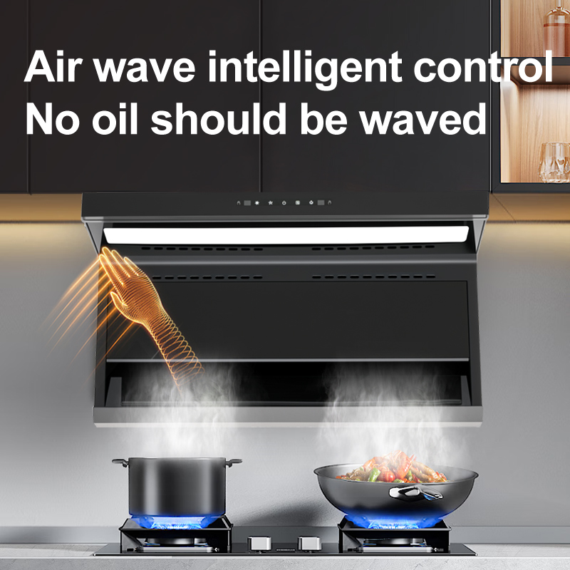 Smart Wall Mounted Kitchen Range Hood With Black Tempered Glass