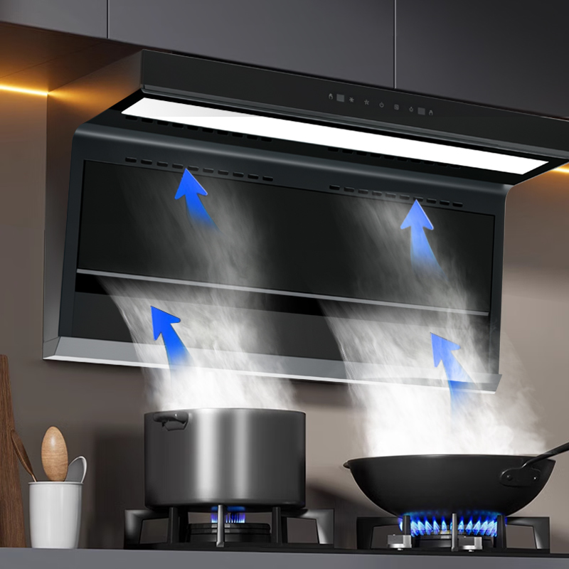 Smart Wall Mounted Kitchen Range Hood With Black Tempered Glass