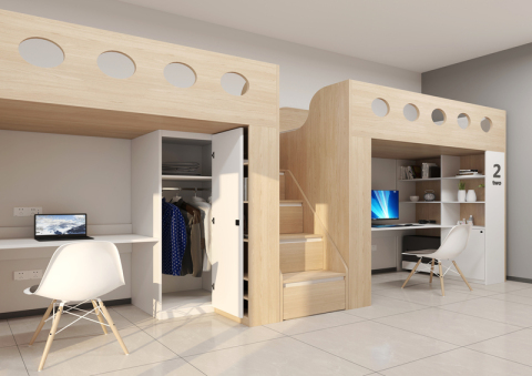 4-person bunk bed in dormitory (plastic board)