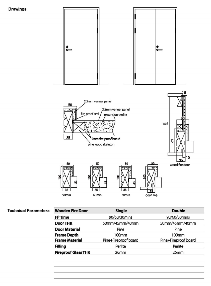 Wooden Fire Door for Fire Rated Building Projects