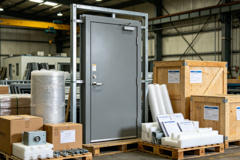 Fire Rated Steel Door Export Supplier With Packaging And Project Labels