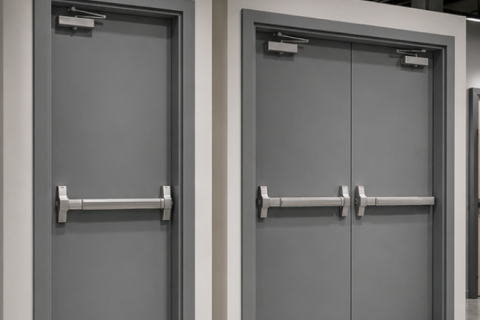 Fire Rated Door With Panic Bar And Door Closer For Emergency Exit Routes