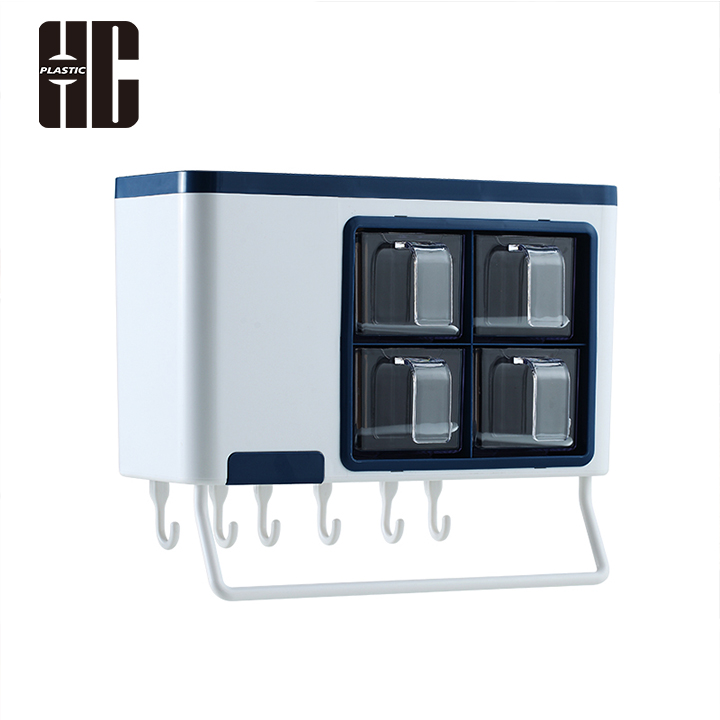 Kitchen Utensil Organizer With Transparent Compartments And Hooks