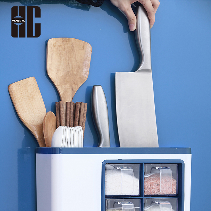 Kitchen Utensil Organizer With Transparent Compartments And Hooks