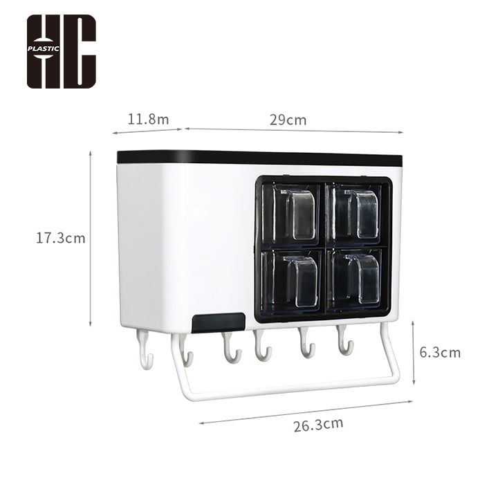 Kitchen Utensil Organizer With Transparent Compartments And Hooks