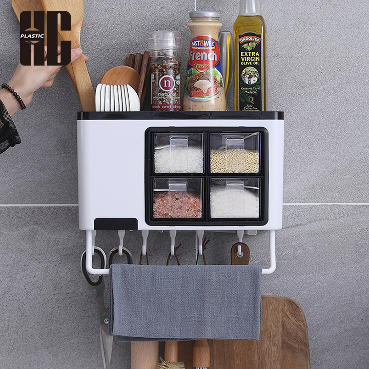 Kitchen Utensil Organizer With Transparent Compartments And Hooks