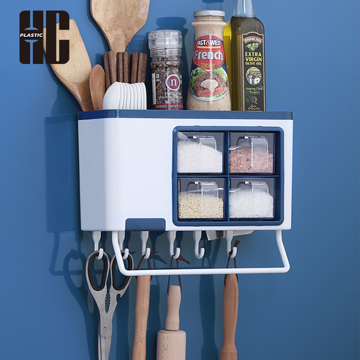 Kitchen Utensil Organizer With Transparent Compartments And Hooks