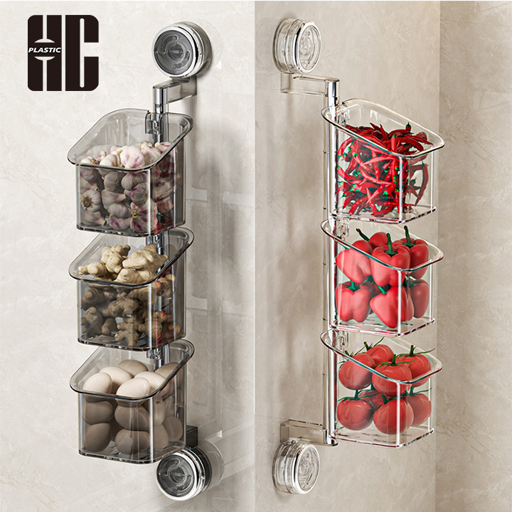 Kitchen Plastic Food Storage Containers Organizer With Rotating Compartments