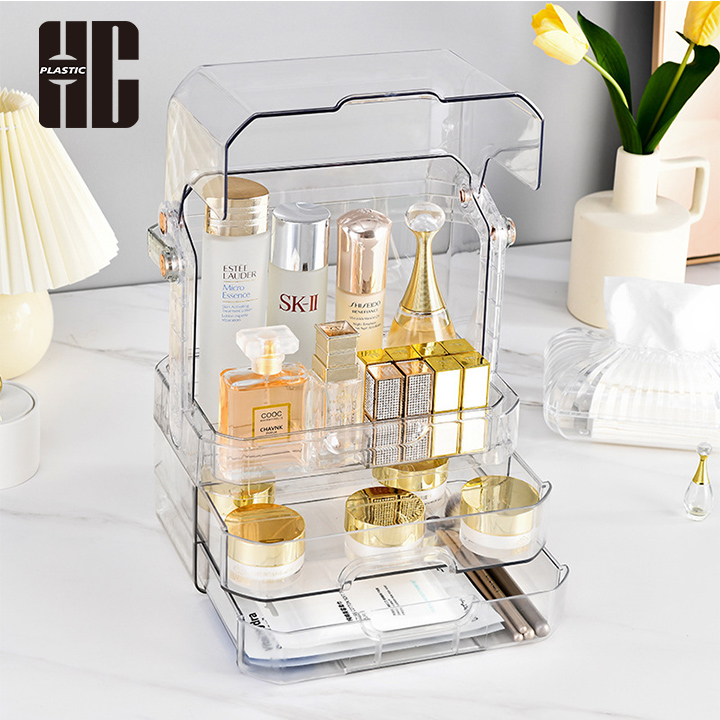 Cosmetic Organizer Box With Multiple Layers And Drawers