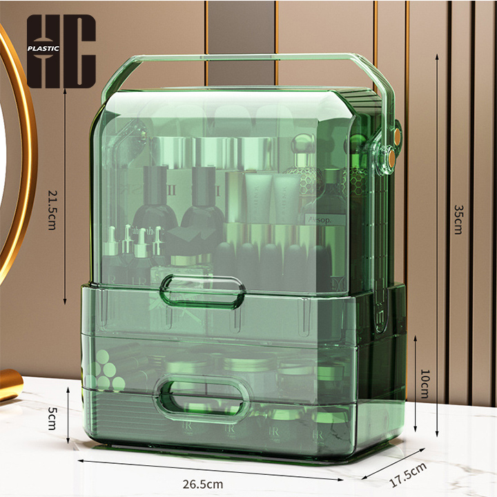 Cosmetic Organizer Box With Multiple Layers And Drawers