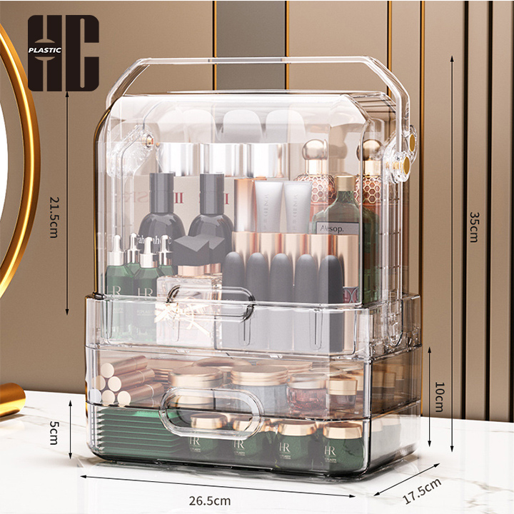 Cosmetic Organizer Box With Multiple Layers And Drawers