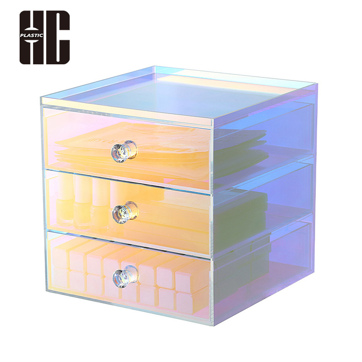 Cosmetic Iridescent Acrylic Drawer Storage Box With Multiple Layers