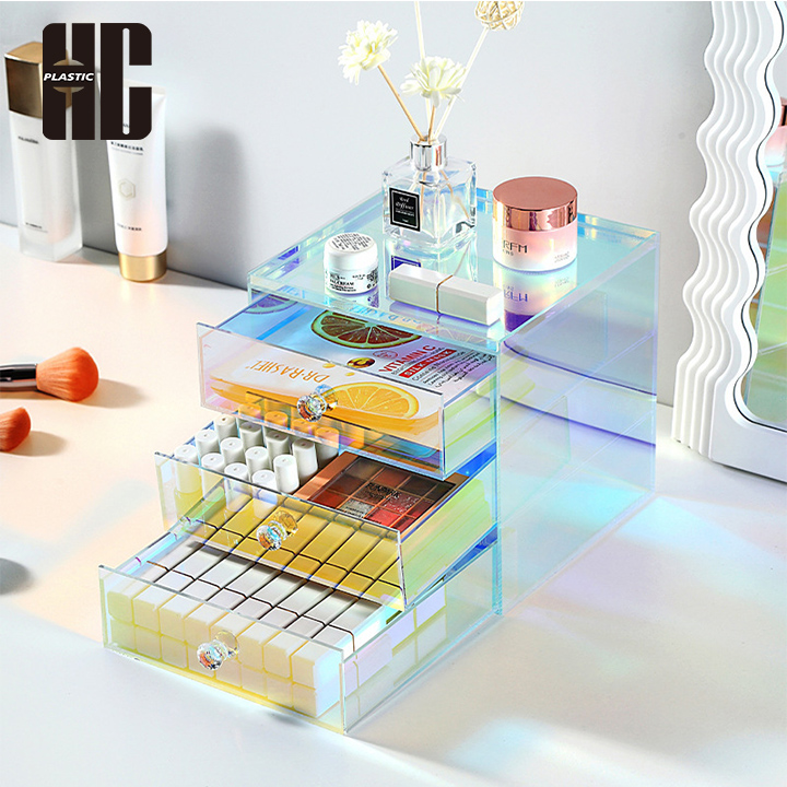 Cosmetic Iridescent Acrylic Drawer Storage Box With Multiple Layers