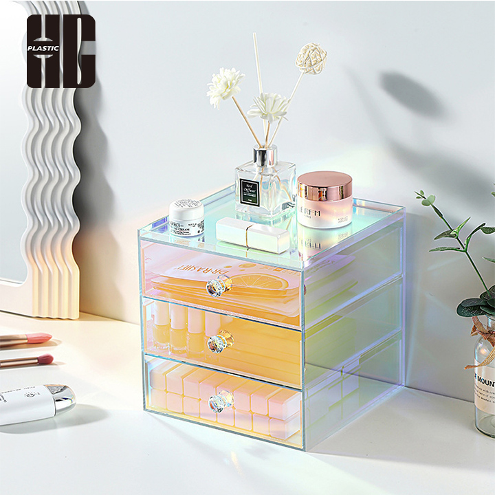 Cosmetic Iridescent Acrylic Drawer Storage Box With Multiple Layers
