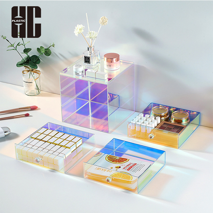 Cosmetic Iridescent Acrylic Drawer Storage Box With Multiple Layers